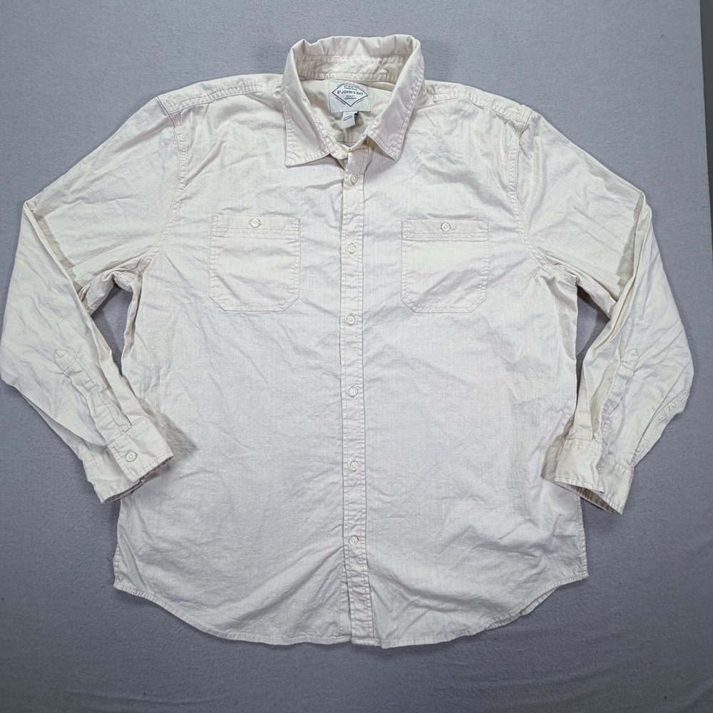 St Johns Bay Mens Button Down Regular Fit Cream Long Sleeve Pocket XXL